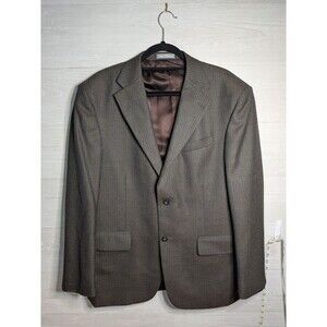 Vtg Oscar De La Renta Sport Coat Brown Houndstooth 100% Wool Blazer Jacket 44R